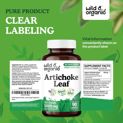 Wild & Organic Artichoke Extract 500 mg Capsules | Liver & Digestive Support | Vegan