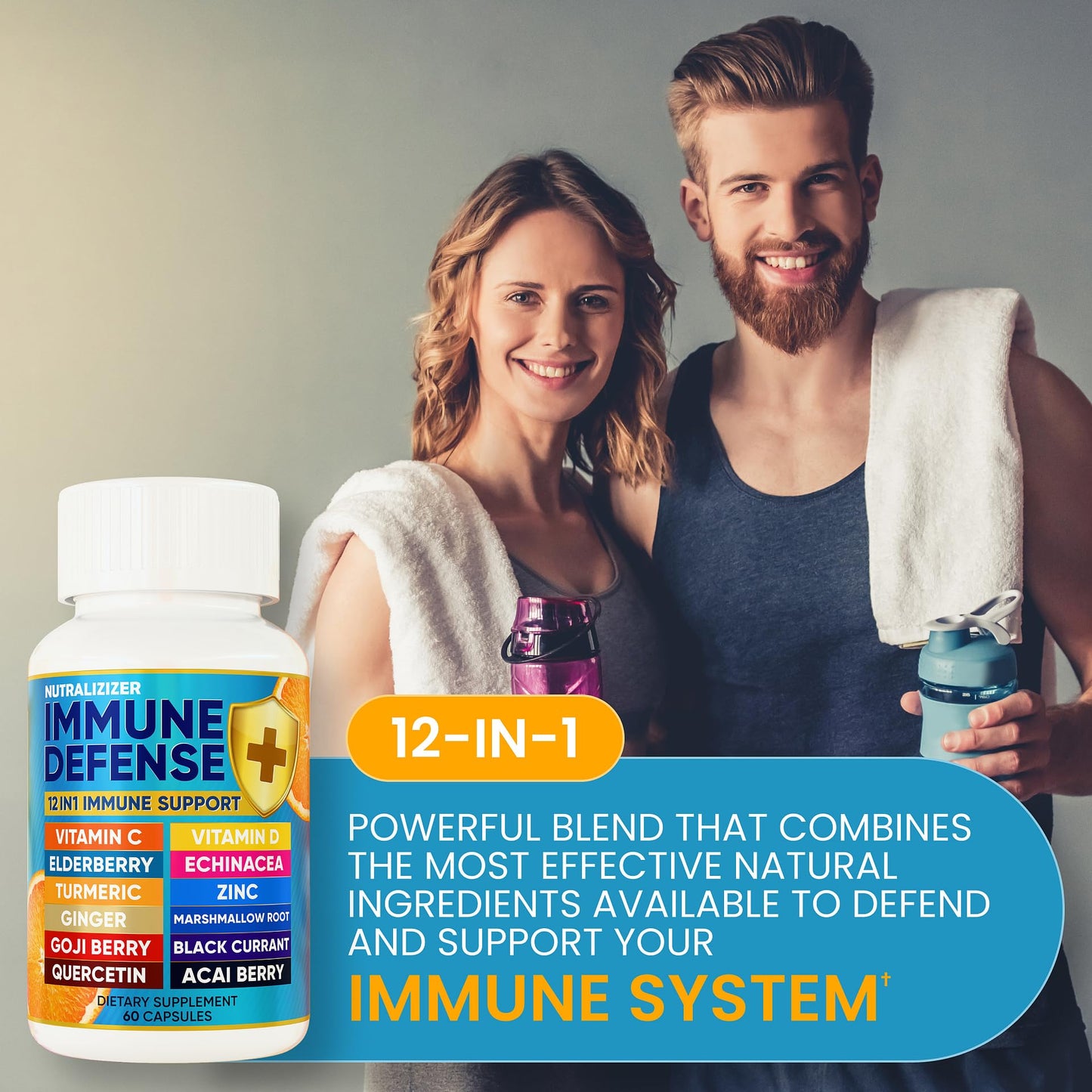 12-in-1 Premium Immune Defense Vitamins – Immune Support with D3 5000 IU, C 1000 mg, Zinc 50 mg | 120 Caps