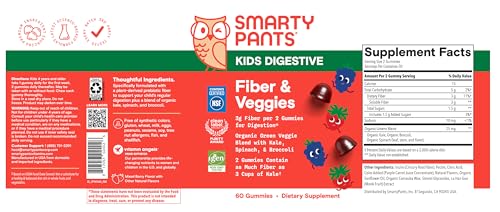 SmartyPants Kids Fiber & Veggies Gummies – Prebiotic Fiber, 60 Count