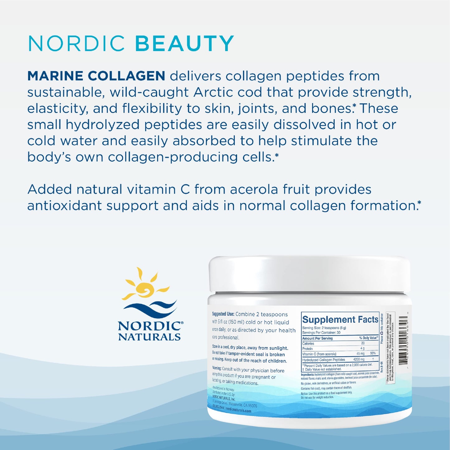 Nordic Beauty Marine Collagen Powder Strawberry – 5.29 oz | Nordic Naturals
