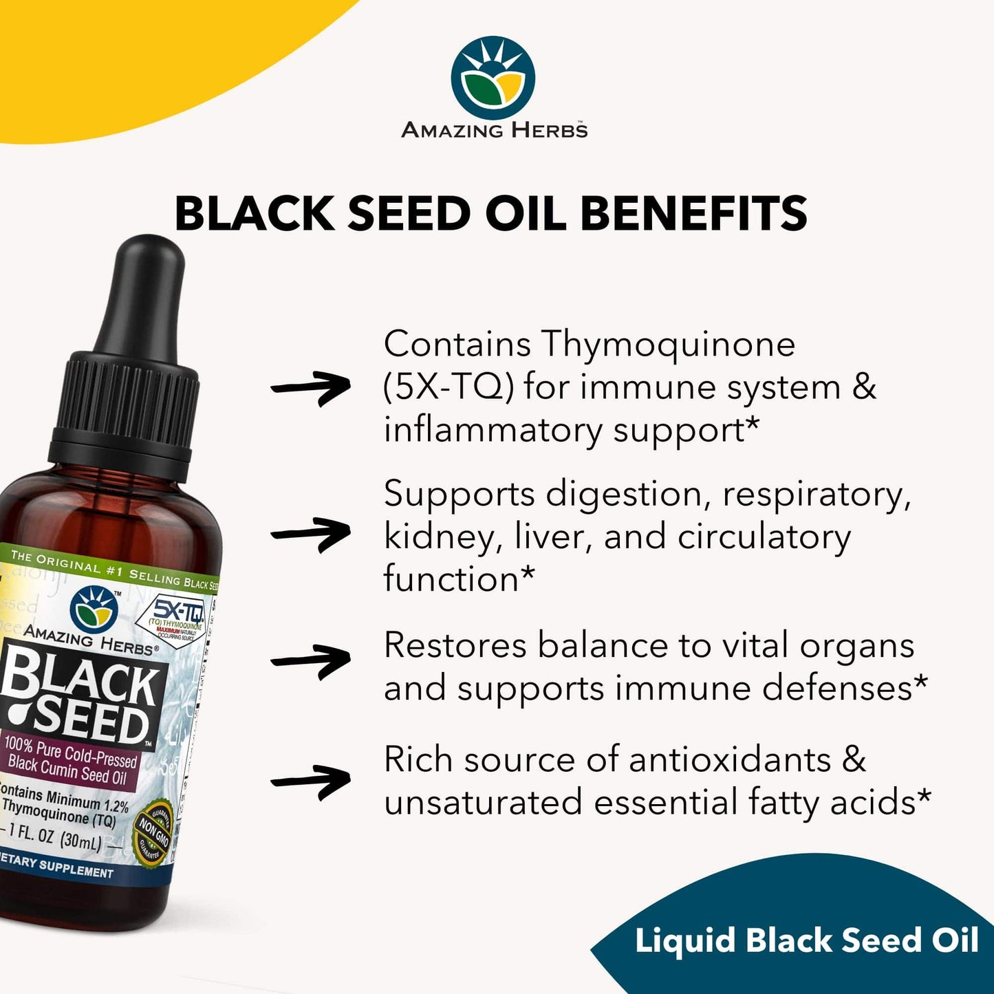 Amazing Herbs Premium Black Seed Oil – Gluten Free, Non-GMO, Cold-Pressed Nigella Sativa – 1 Fl Oz