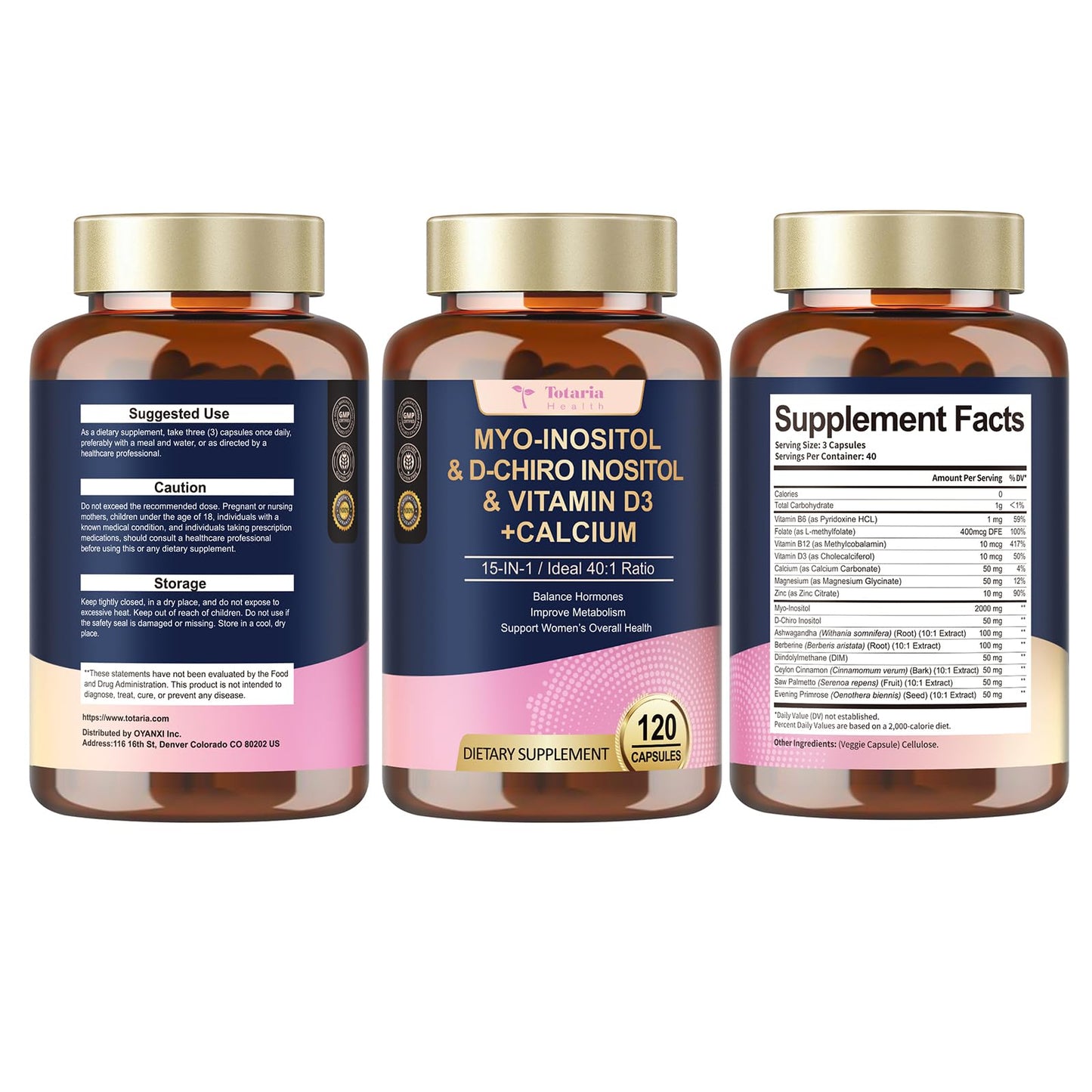 Myo-Inositol & D-Chiro Inositol Supplement for Women – 40:1 Ratio, 120 Ct