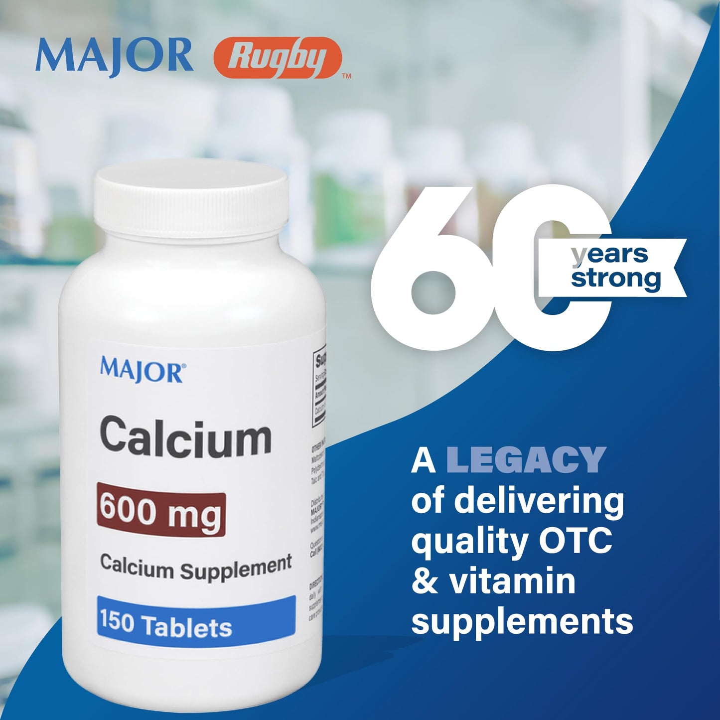 Major 600mg Calcium Tablets - Calcium Supplement (150 Count, 1 Pack)