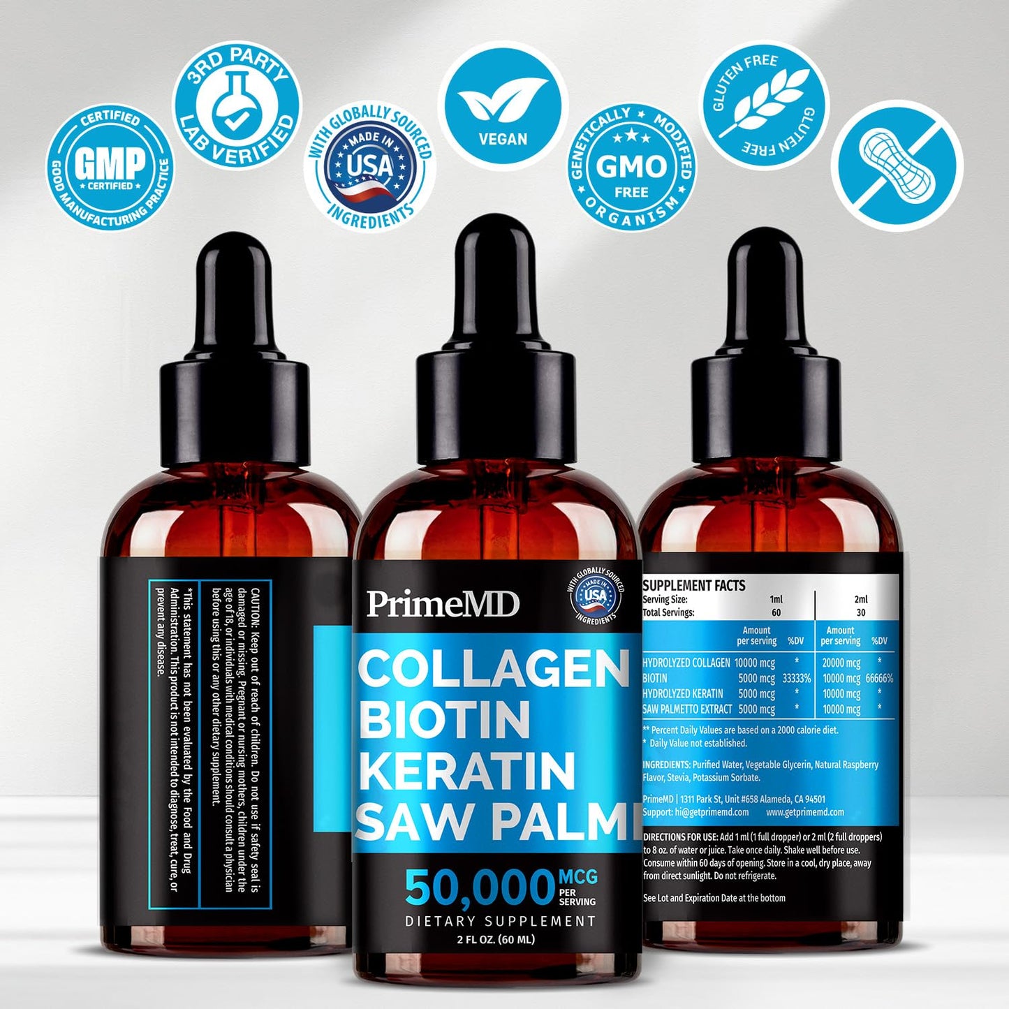 Liquid Collagen Peptides for Women – Biotin Serum for Hair, Skin & Nails (2 fl oz x2)