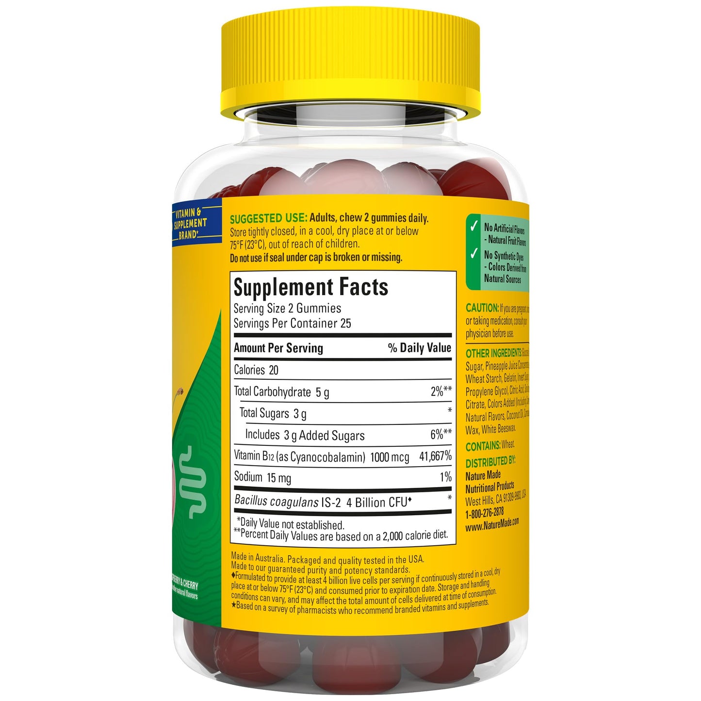 Nature Made Digestive Probiotics & Energy B12 Gummies – 50 Gummies, 25 Day Supply (Women & Men)