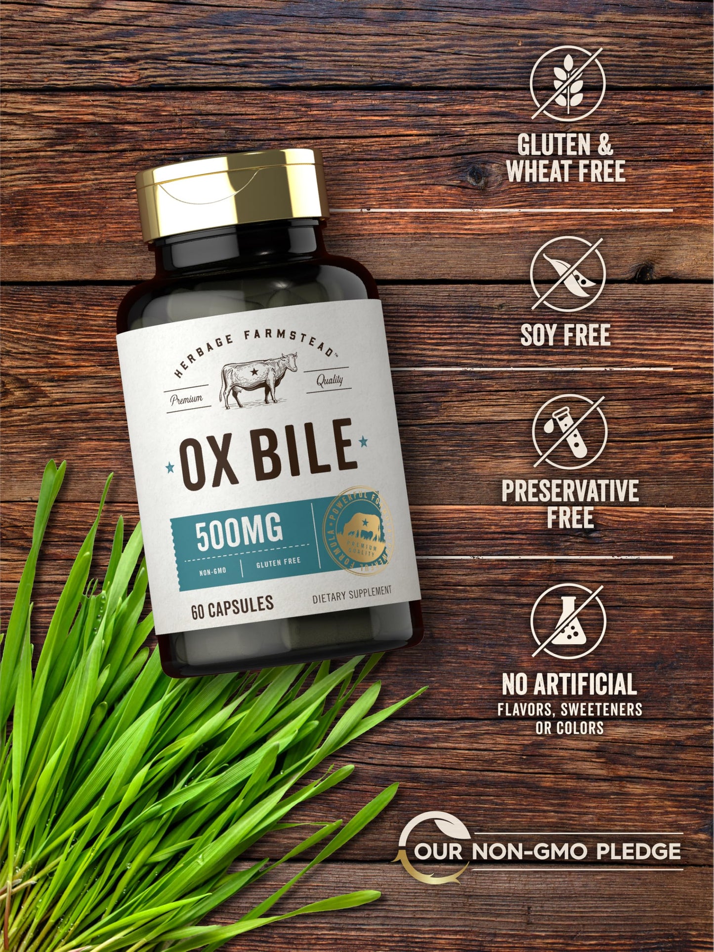 Carlyle Ox Bile Supplement 500 mg | 60 Capsules | Digestive Enzymes | Non-GMO & Gluten Free | by Herbage Farmstead