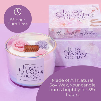 Hugs and Healing Energy Sympathy Candle – 12oz Soy Wax, Wooden Wick, Iridescent Glass Jar Memorial Gift