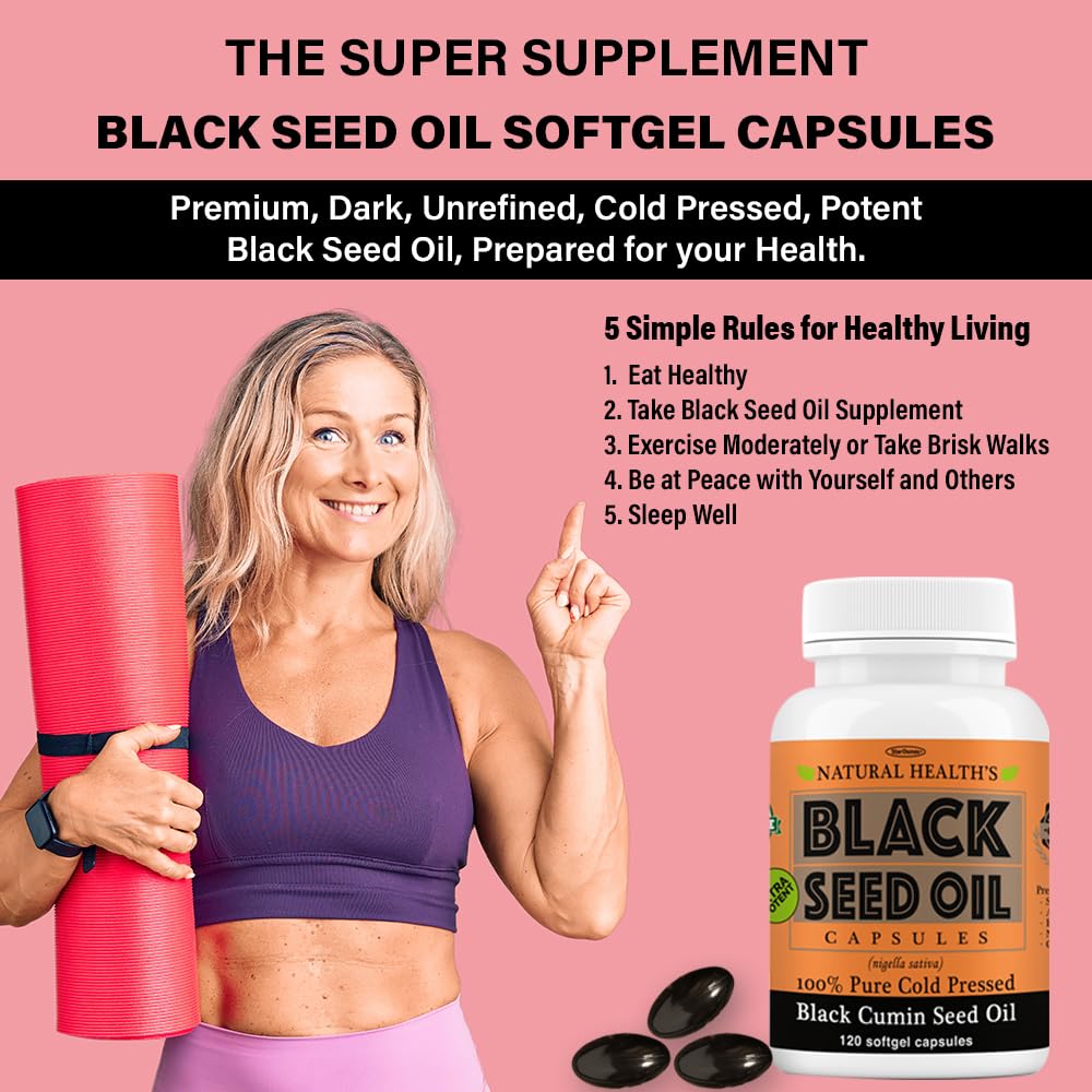 Pure Black Seed Oil Capsules 1000mg - 120 Softgels | Cold Pressed & Non-GMO