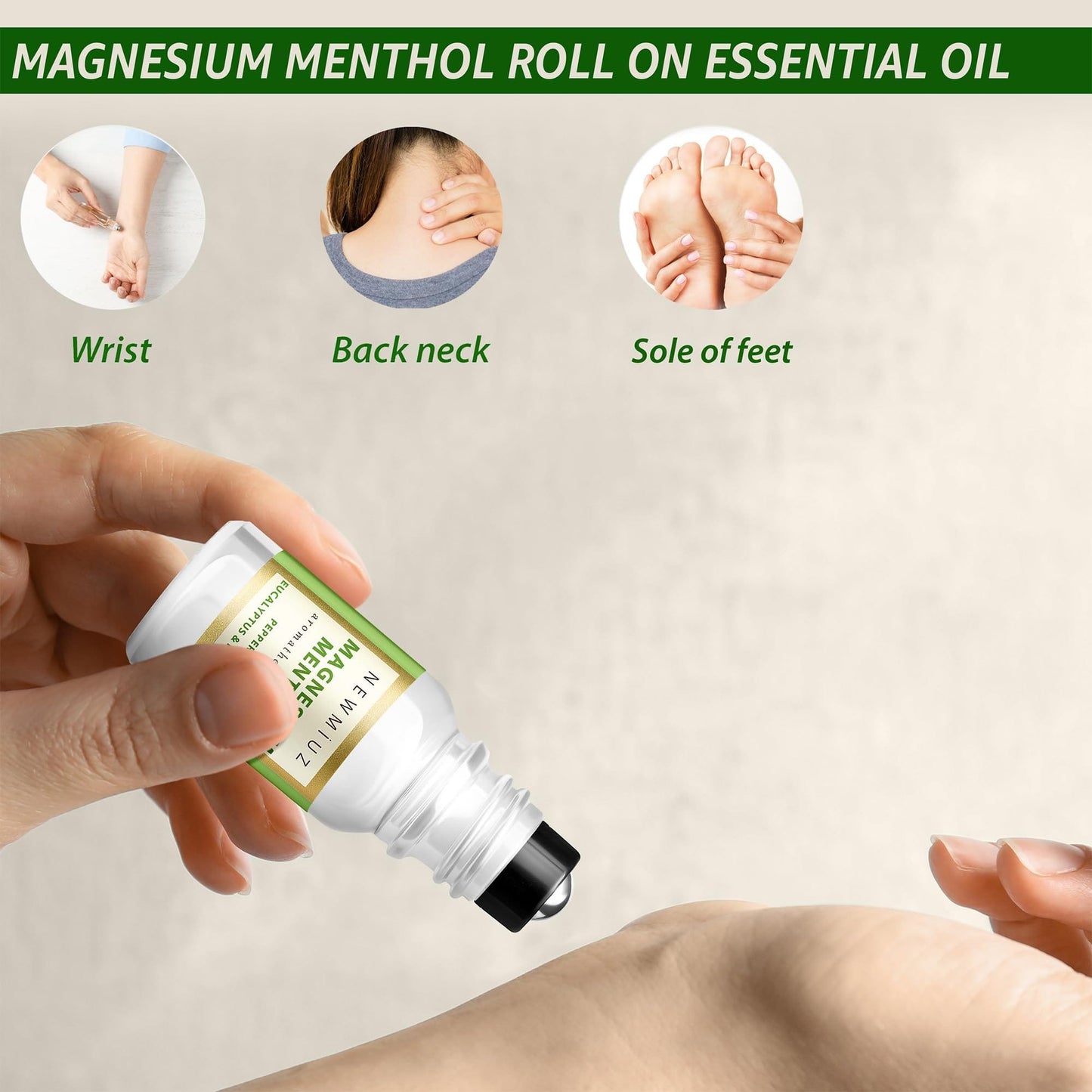 Magnesium Menthol Migraine Roll-On - Natural Fast-Acting Cooling Relief