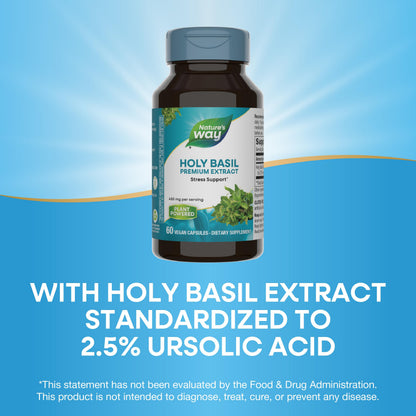 Nature's Way Holy Basil Premium Extract — Stress Support, Adaptogenic Herb, 450 mg, 60 Vegan Capsules