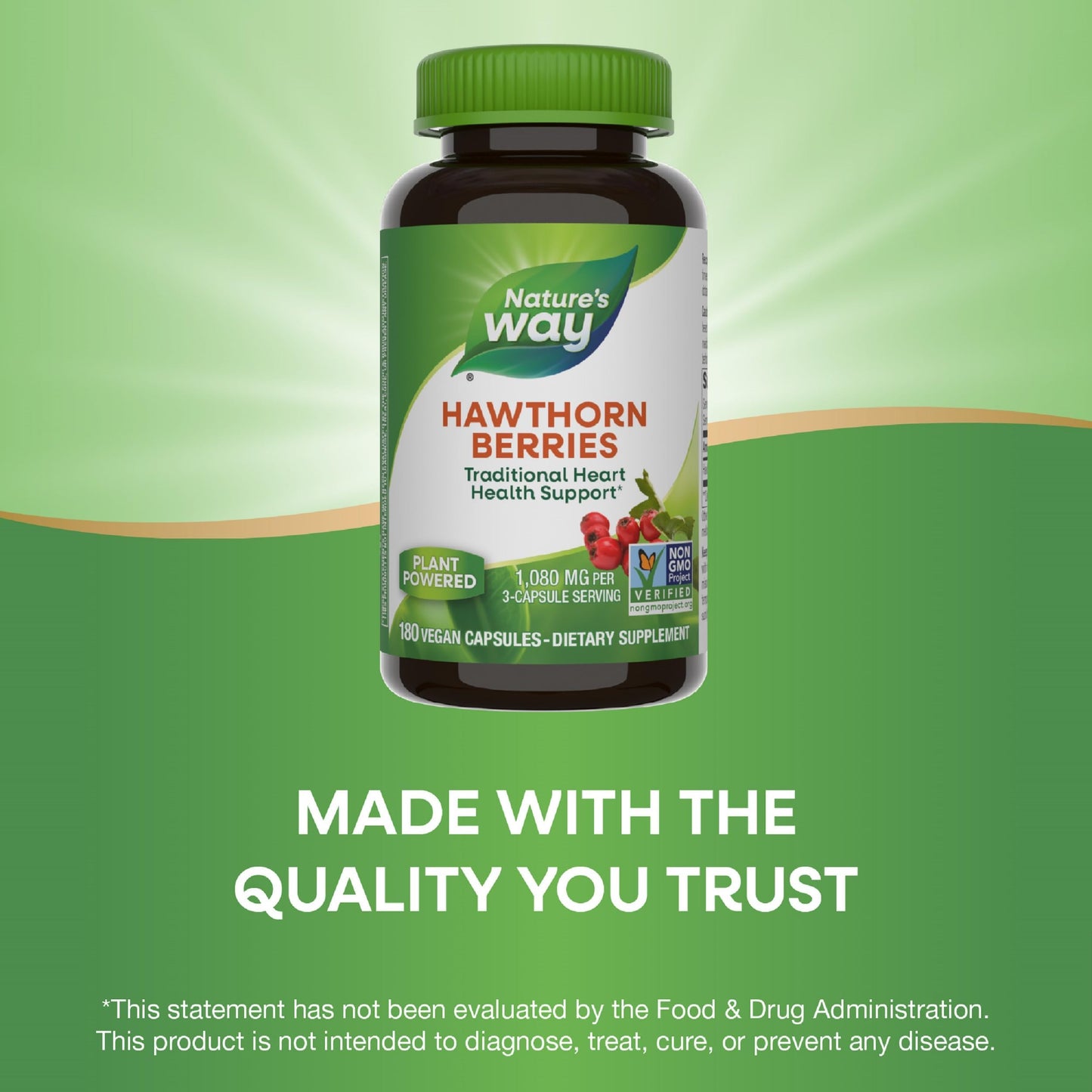Nature's Way Hawthorn Berries - Heart Health Support, 180 Vegan Capsules (2 Pack) Packaging May Vary