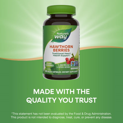 Nature's Way Hawthorn Berries - Heart Health Support, 180 Vegan Capsules (2 Pack) Packaging May Vary