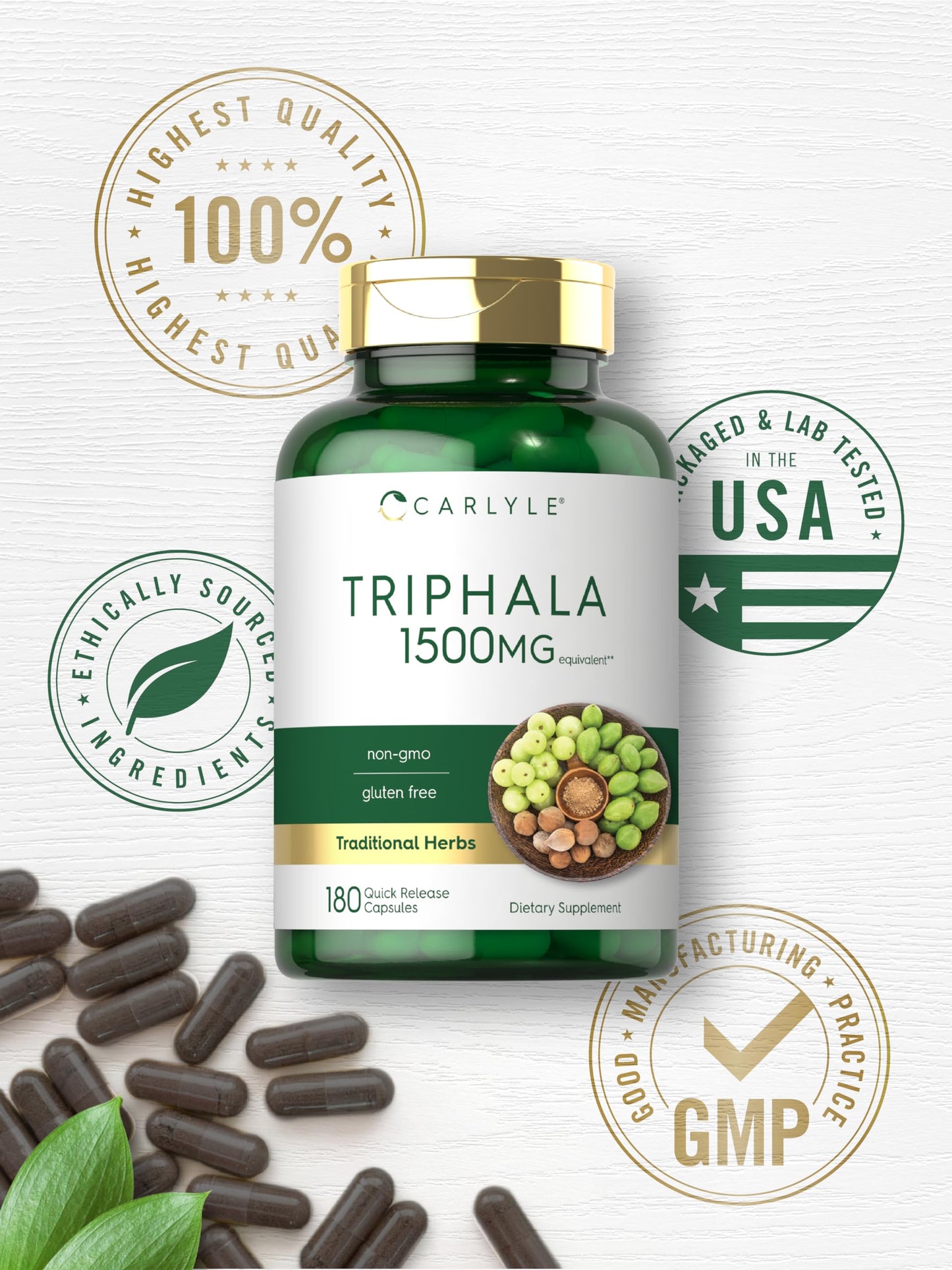 Carlyle Triphala Capsules 1500mg | 180 Count | Herbal Non-GMO Gluten Free