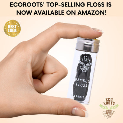 Natural Bamboo Dental Floss – Refillable Glass Jar + 3 Biodegradable Refills (33 yds) – Eco-Friendly, Vegan, Zero Waste