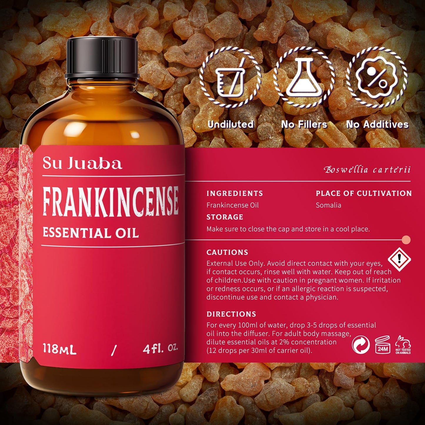 SU JUABA Frankincense Essential Oil – 4oz/118ml, 100% Pure for Skin, Diffuser & Aromatherapy