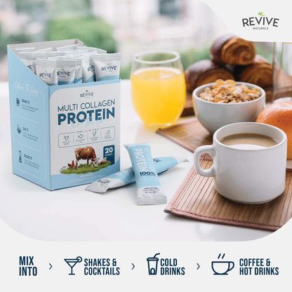 Multi Collagen Protein Powder Packets – Types I, II, III, V & X | Grass-Fed Bovine, Wild-Caught Fish, Free-Range Chicken & Eggshell Collagen | Non-GMO, Halal | 10g per Scoop | 20 Packets