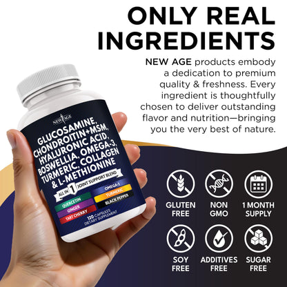 Glucosamine Chondroitin MSM, Turmeric Curcumin, Collagen, Hyaluronic Acid & Omega-3 – 240 Count