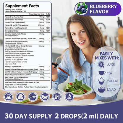 Liposomal NAD+ Drops - NAD+ NR NMNH Supplement for Mitochondrial Health - 60ml