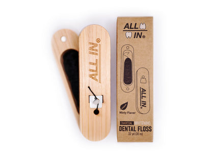 ALL IN Waxed Charcoal Floss with Refillable Holder – Mint, PFAS-Free 32 yd