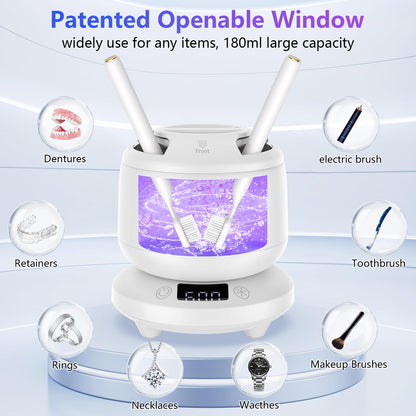 2025 Ultrasonic Retainer Cleaner for Dentures & Aligners | Durable Base (White)