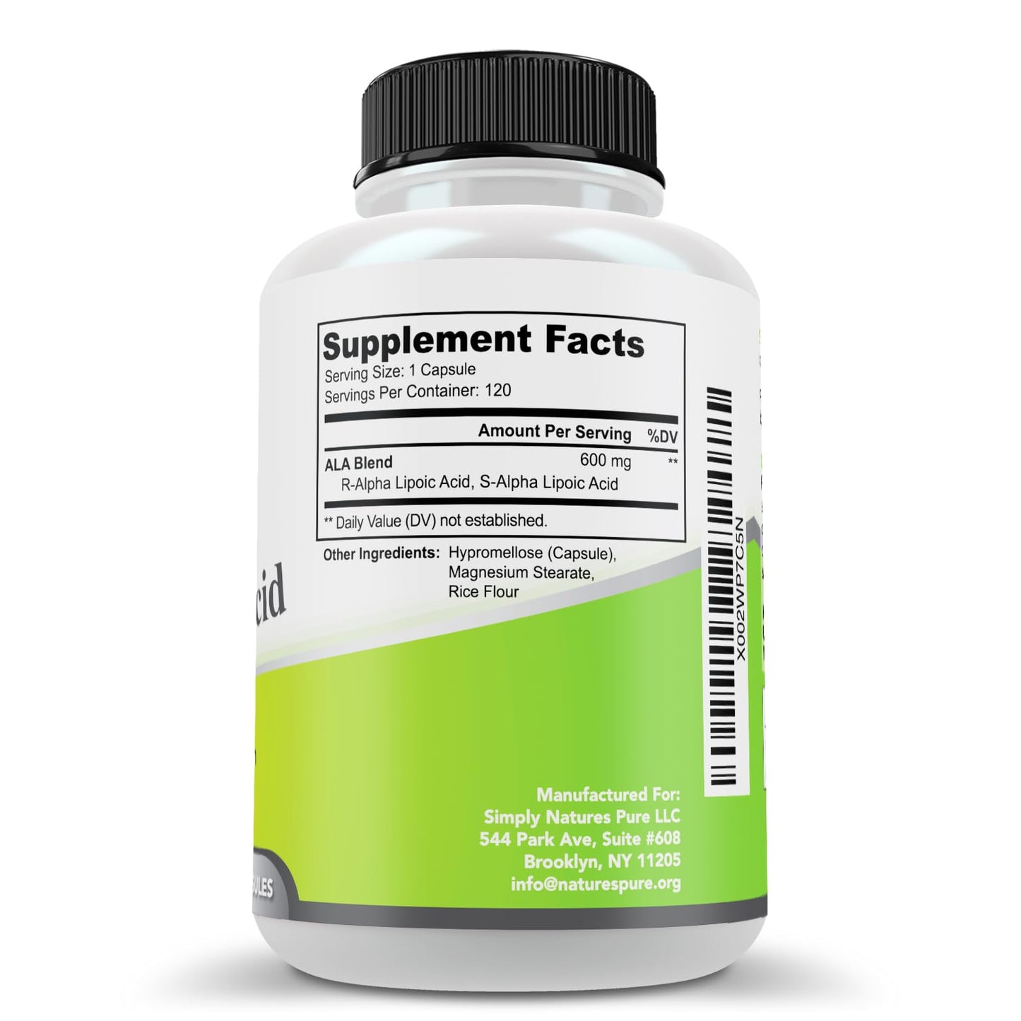 Simply Nature's Pure Alpha Lipoic Acid 600mg – 120 Veggie Capsules | Non-GMO Thioctic Acid