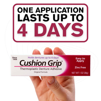 Cushion Grip Thermoplastic Denture Adhesive 1oz (6 Pack) – Extra Strong Hold Up to 4 Days