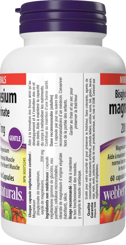 Magnesium Bisglycinate 200 mg Capsules - Highly Absorbable, Gentle Magnesium | Webber Naturals