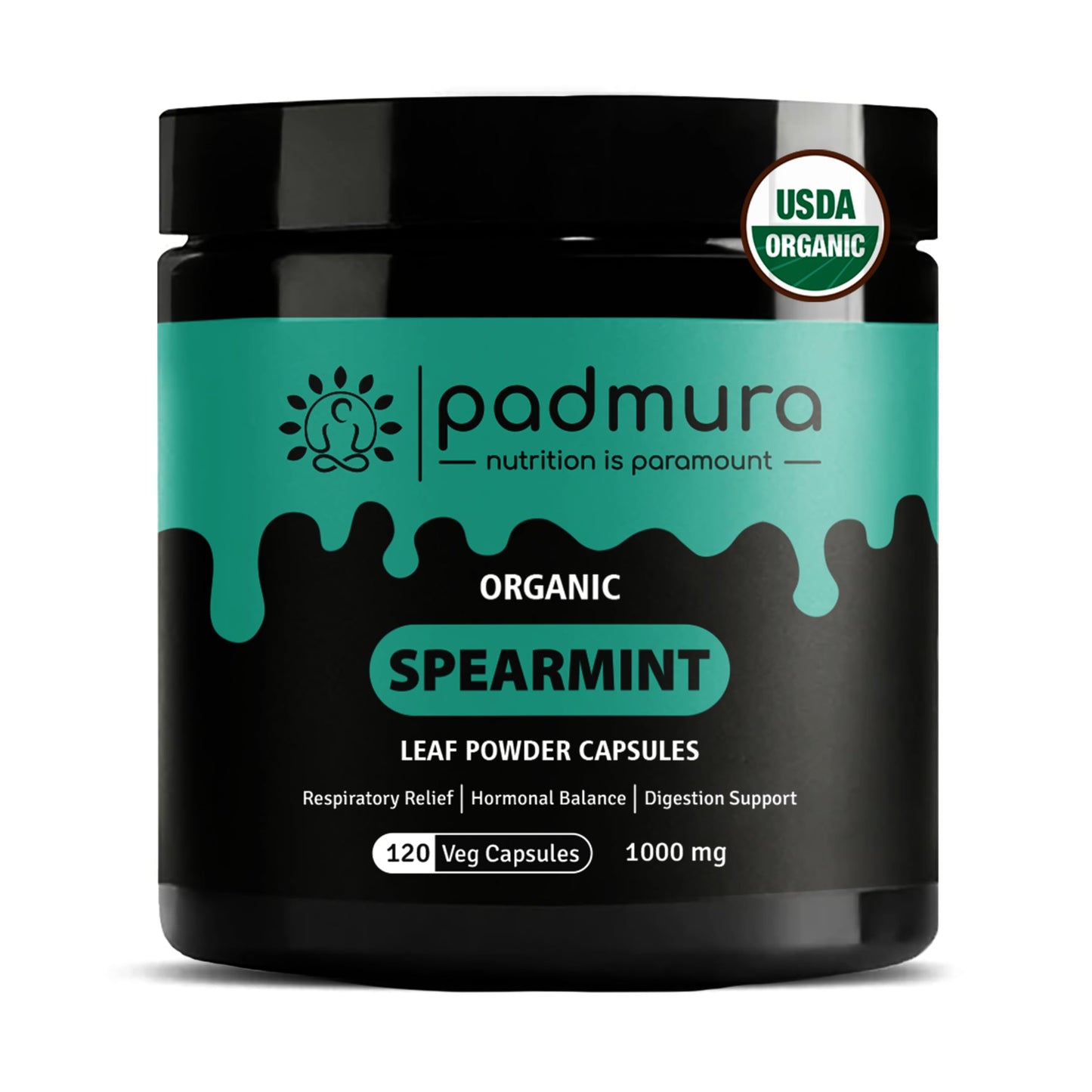 PADMURA Organic Spearmint Powder Capsules 1000mg | USDA Organic Certified | Non GMO | Gluten Free | Vegan - 120 Veg Capsules