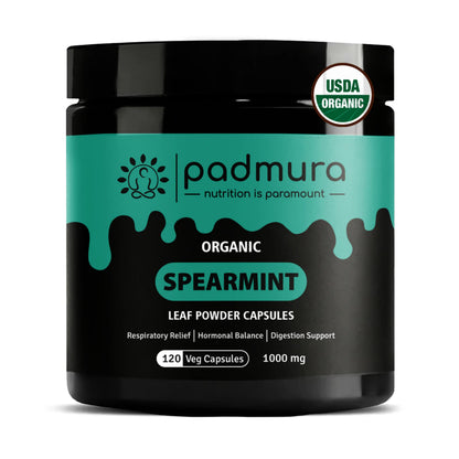 PADMURA Organic Spearmint Powder Capsules 1000mg | USDA Organic Certified | Non GMO | Gluten Free | Vegan - 120 Veg Capsules