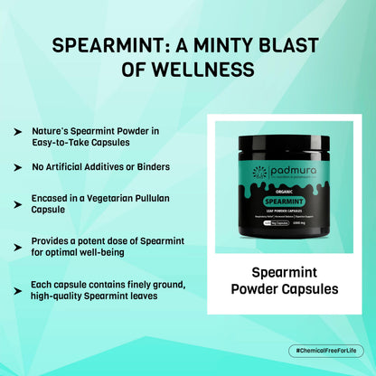 PADMURA Organic Spearmint Powder Capsules 1000mg | USDA Organic Certified | Non GMO | Gluten Free | Vegan - 120 Veg Capsules