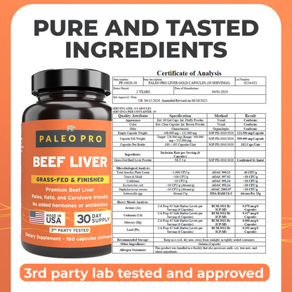 Paleo Pro Liver Gold – Premium Beef Liver Capsules | Grass-Fed NZ, Gluten-Free, 180 Capsules