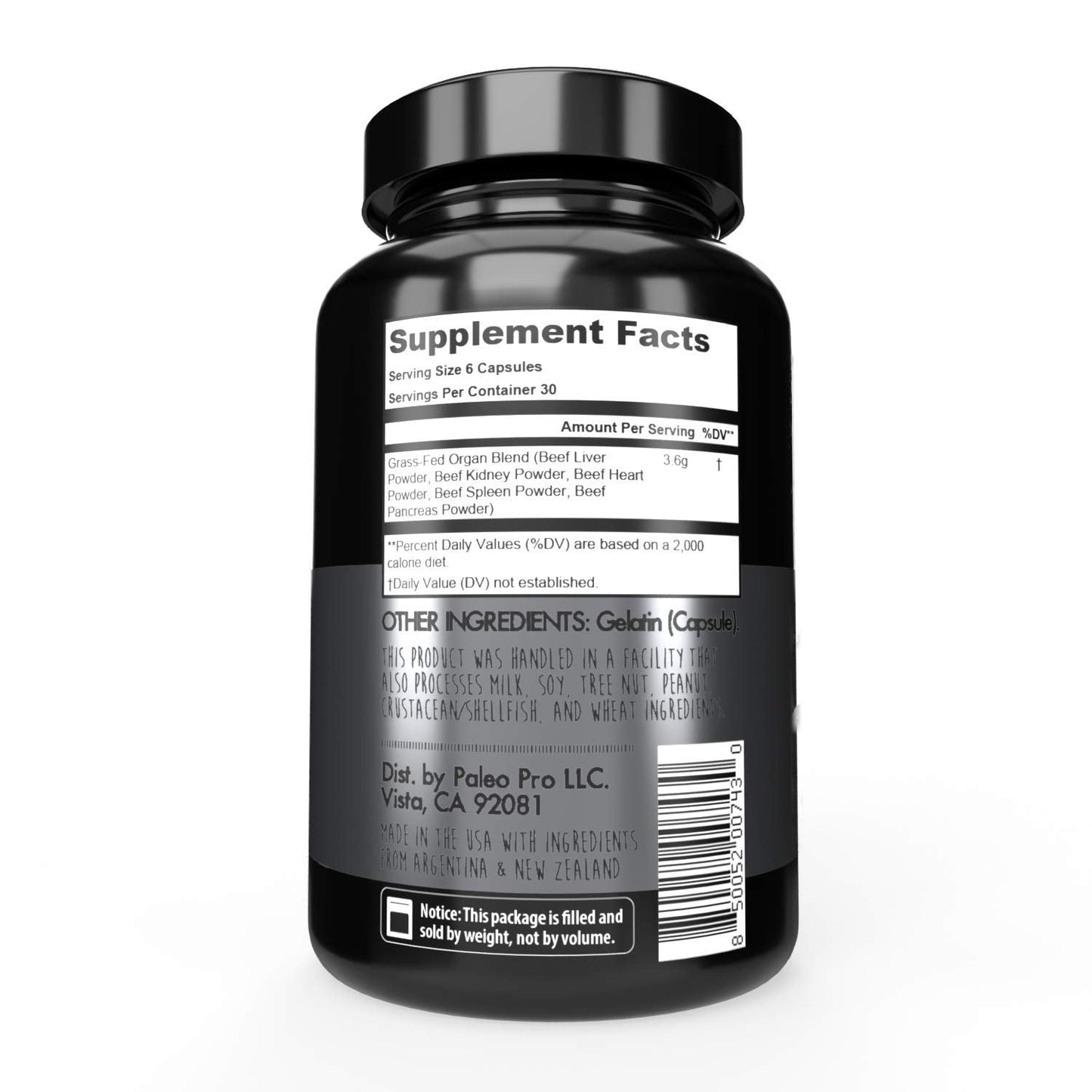Paleo Pro O.G. Blend Beef Organs Capsules – Kidney, Heart, Liver, Spleen & Pancreas | Grass-Fed & Pastured
