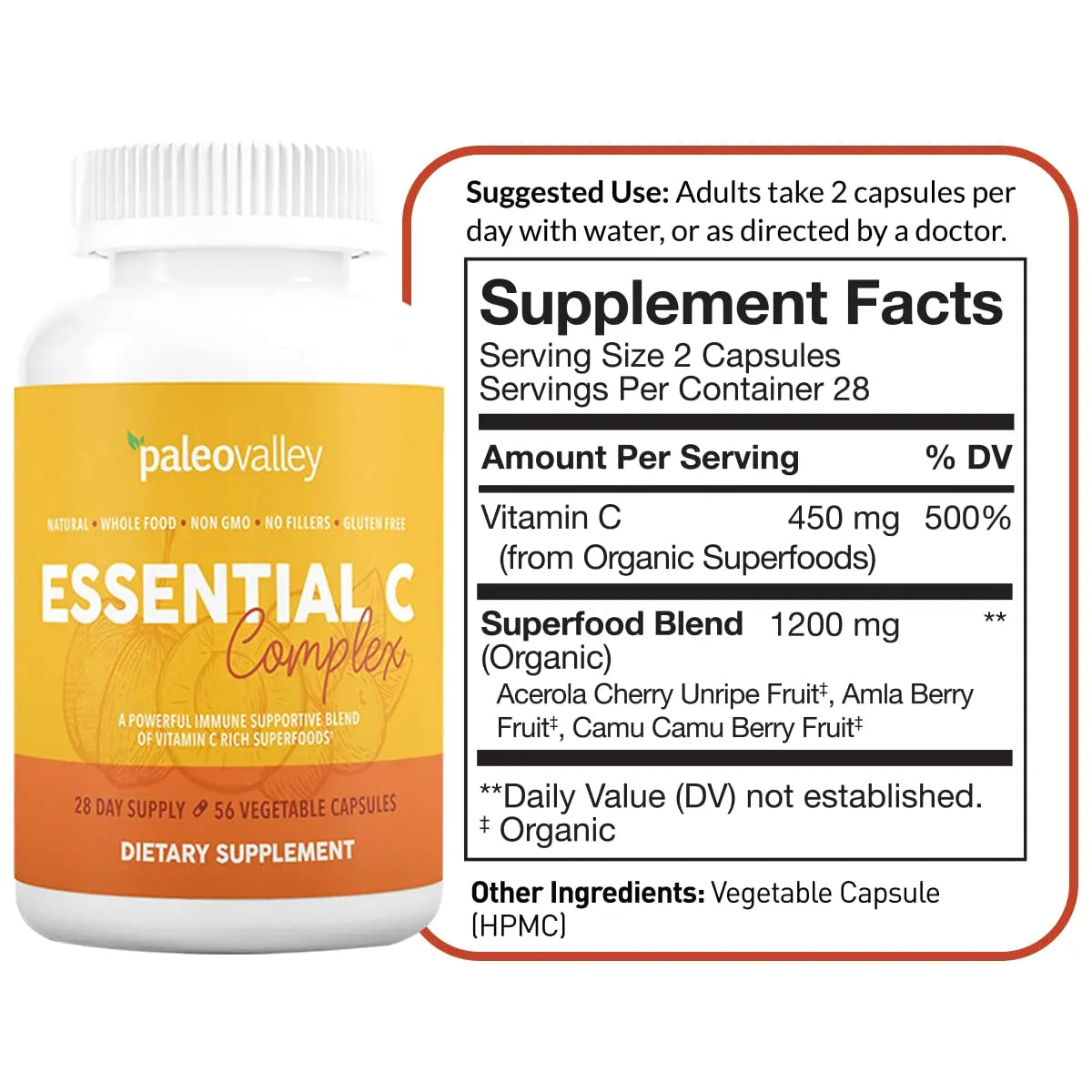 Paleovalley Essential C Complex – Organic Vitamin C from Acerola, Camu Camu & Amla – USA Made BritishVita | Premium UK Vitamins & Wellness Supplements