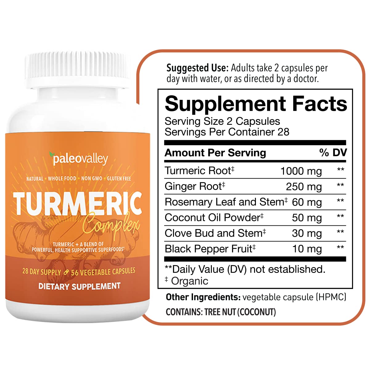 Paleovalley Organic Turmeric Complex – Full Spectrum Turmeric + Superfoods | 56 Vegetarian Capsules