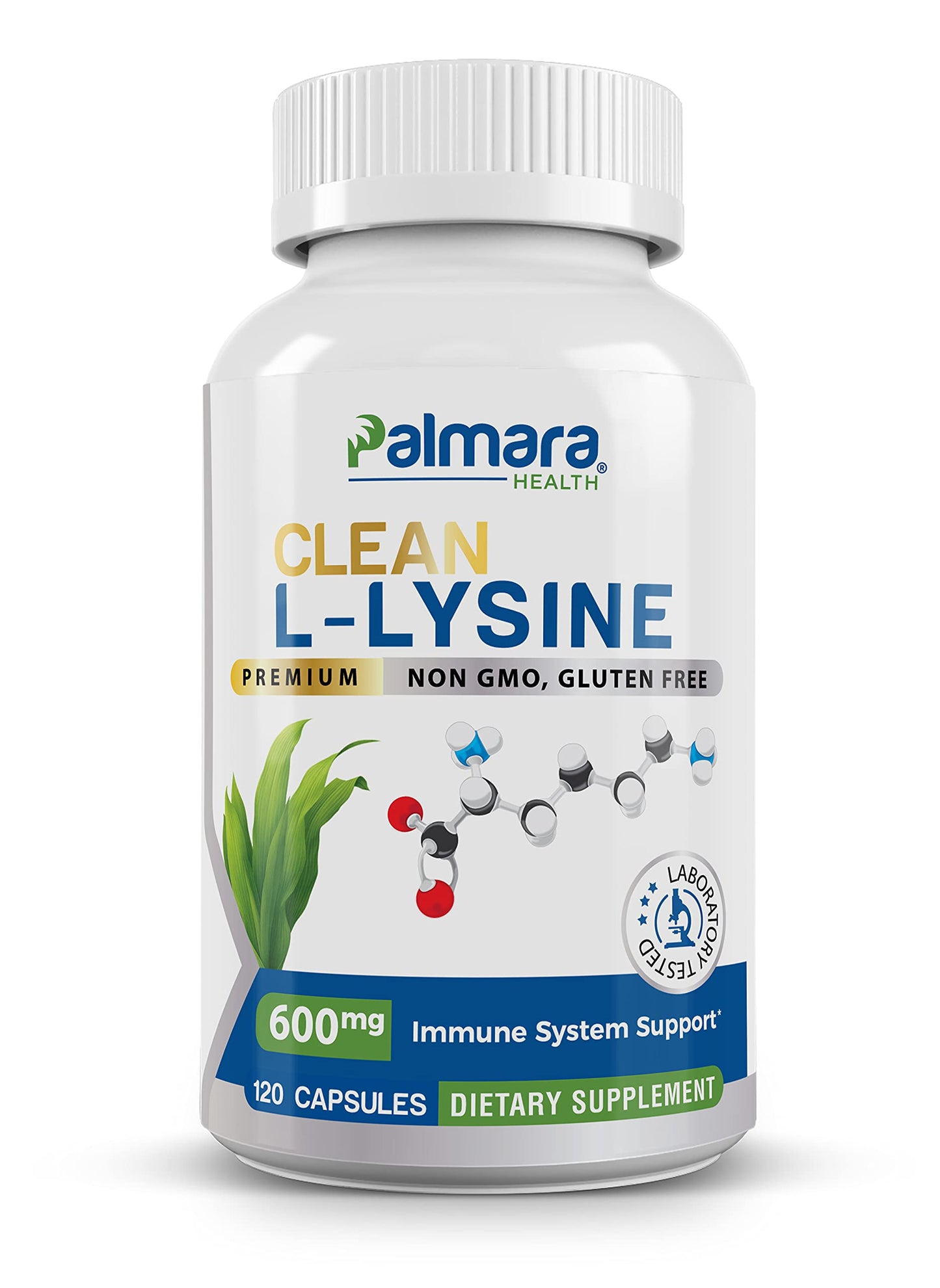 Palmara Health Clean L-Lysine 600mg, 120 Capsules | Vegan, Non-GMO, Gluten Free