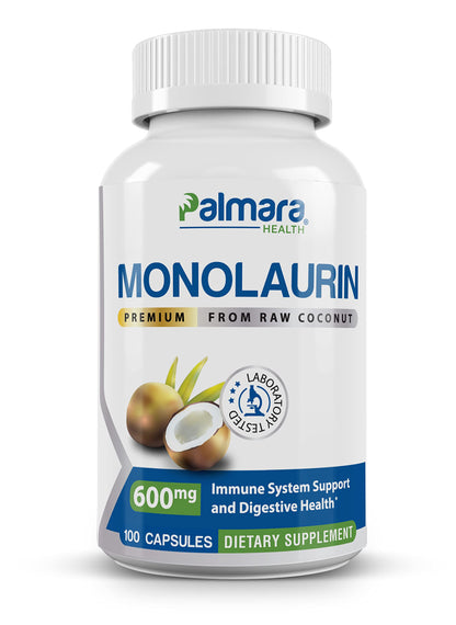 Palmara Health Premium Monolaurin 1,200mg — 2-Capsule Serving, 100 Capsules