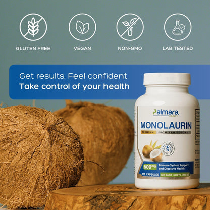 Palmara Health Premium Monolaurin 1,200mg — 2-Capsule Serving, 100 Capsules