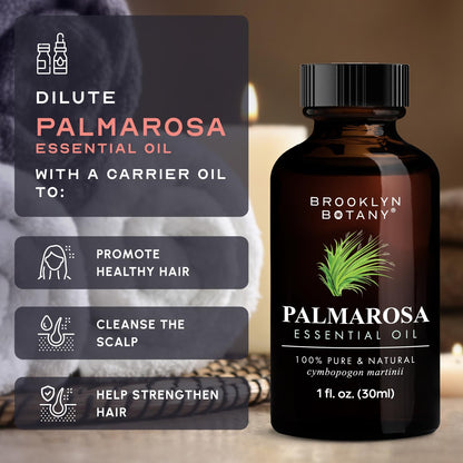 Brooklyn Botany Palmarosa Essential Oil - 100% Pure & Natural, Premium Grade - 1 Fl Oz