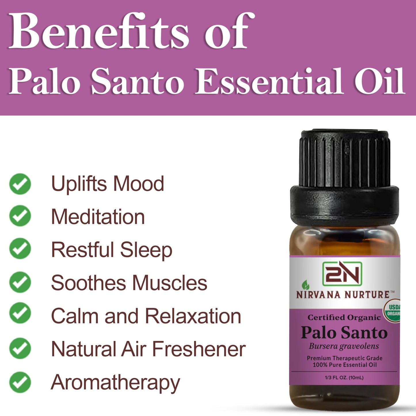 Nirvana Nurture Palo Santo Essential Oil – 100% Pure, USDA Certified Organic