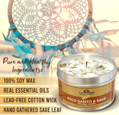 Palo Santo & Sage Smudge Candle (6oz) - Ground & Purify | Soy Wax, Made in USA