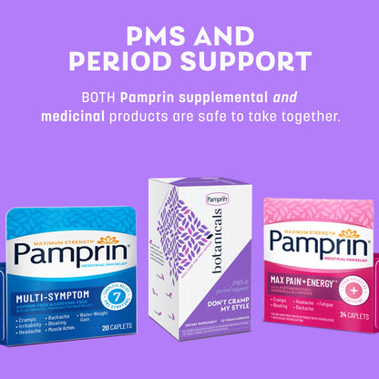 Pamprin Botanicals PMS Support – Ashwagandha, Magnesium, Turmeric, B6, Chasteberry (22 Count)