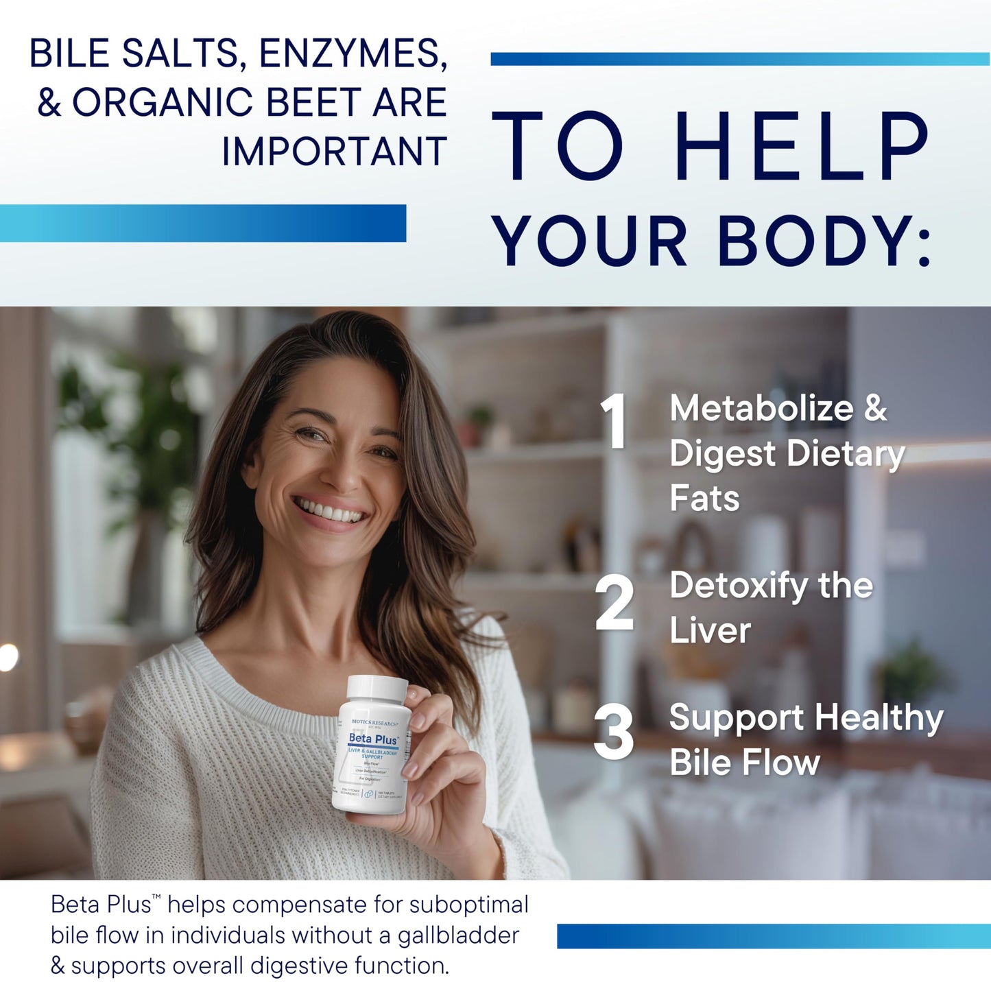 Biotics Beta-Plus Ox Bile Salts & Digestive Enzymes - 90 Tabs | Bile Production, No Gallbladder Support, Liver & Fat Digestion
