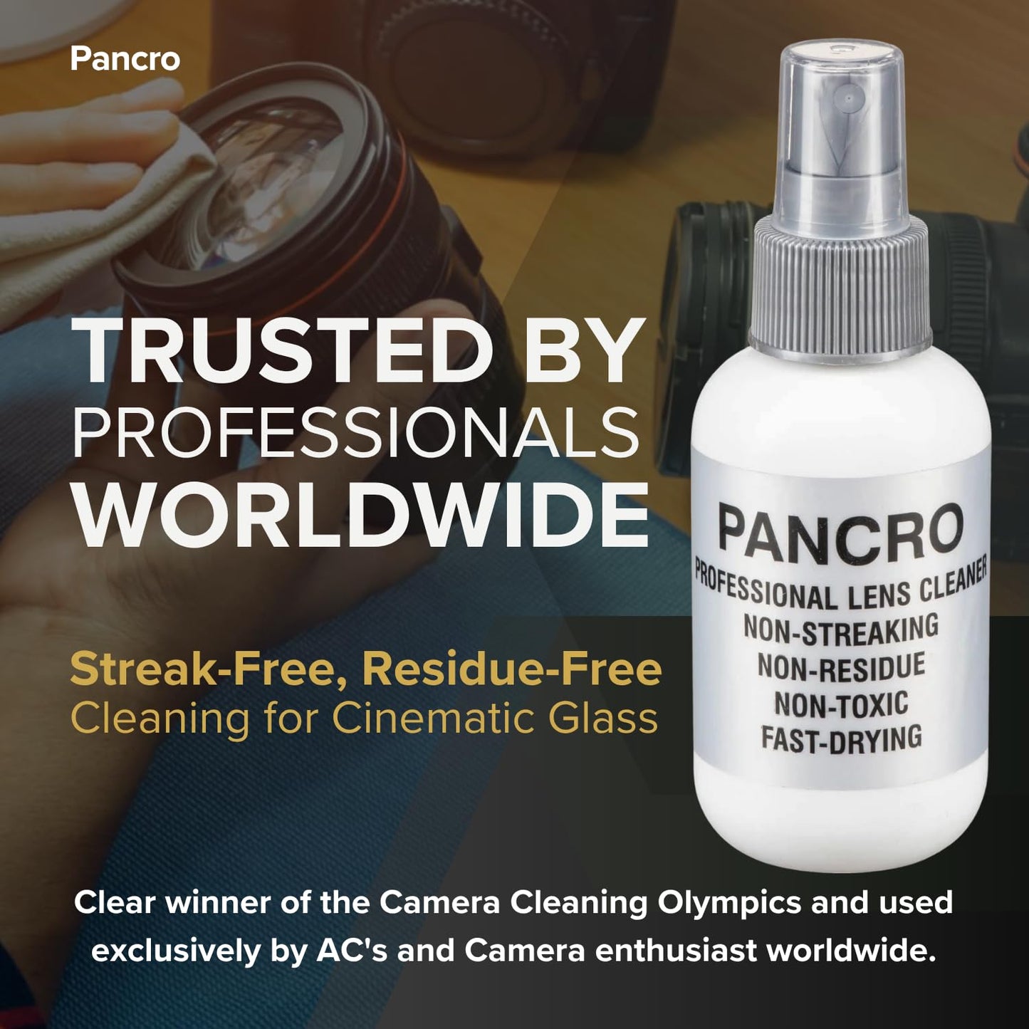 Pancro Professional Lens Cleaner 4oz Spray Bottle - Eyeglasses, Sunglasses & Camera Lenses