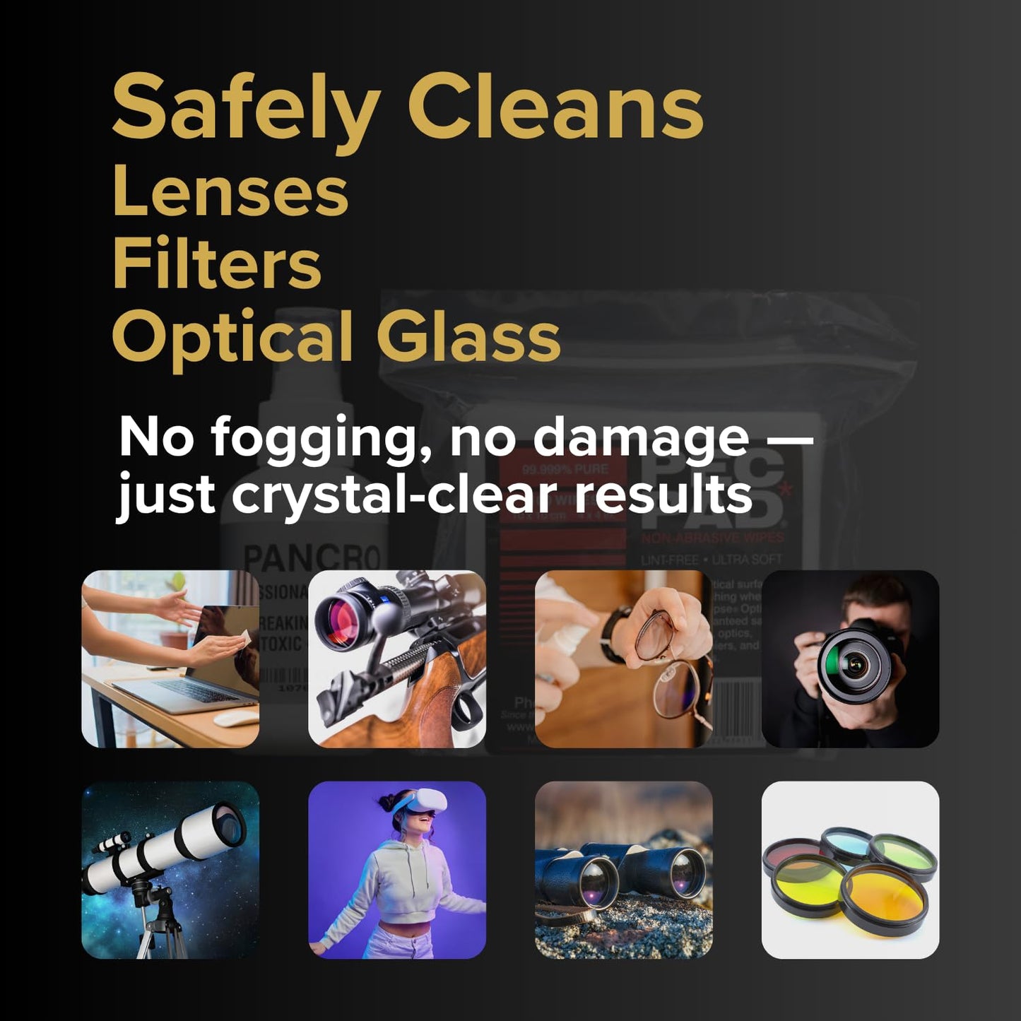 Pancro Professional Lens Cleaner 4oz Spray Bottle - Eyeglasses, Sunglasses & Camera Lenses