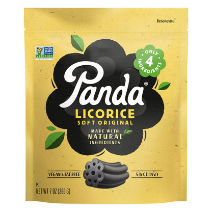 Panda Natural Soft Licorice – Pure Panda Black Licorice (4x7 oz, Resealable) – Vegan & Non-GMO