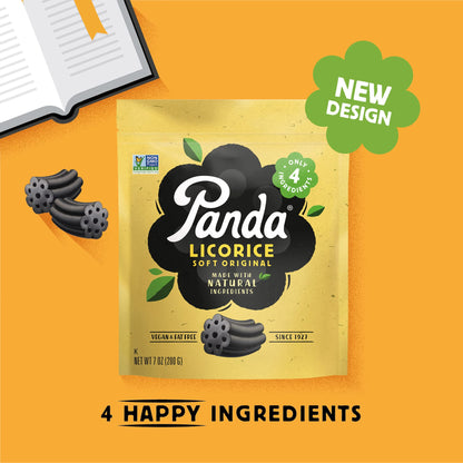 Panda Natural Soft Licorice – Pure Panda Black Licorice (4x7 oz, Resealable) – Vegan & Non-GMO