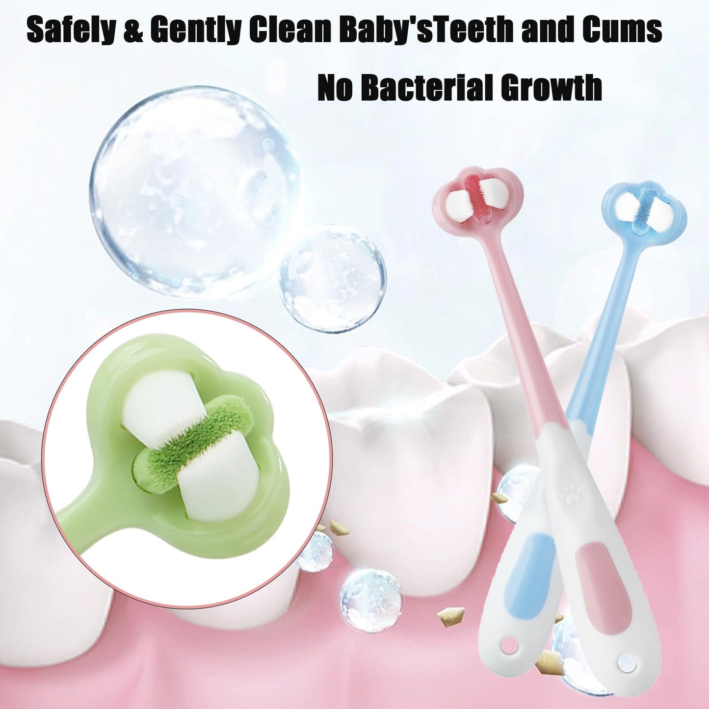 PandaEar 3-Pack Baby Toothbrush - 3-Sided Training Brush for Ages 1-4