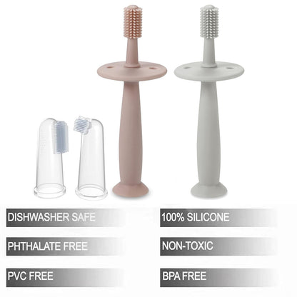 PandaEar Baby Finger Toothbrush – Silicone Pink/Blue (3-Pack) | Infant Oral Care 3+ Months