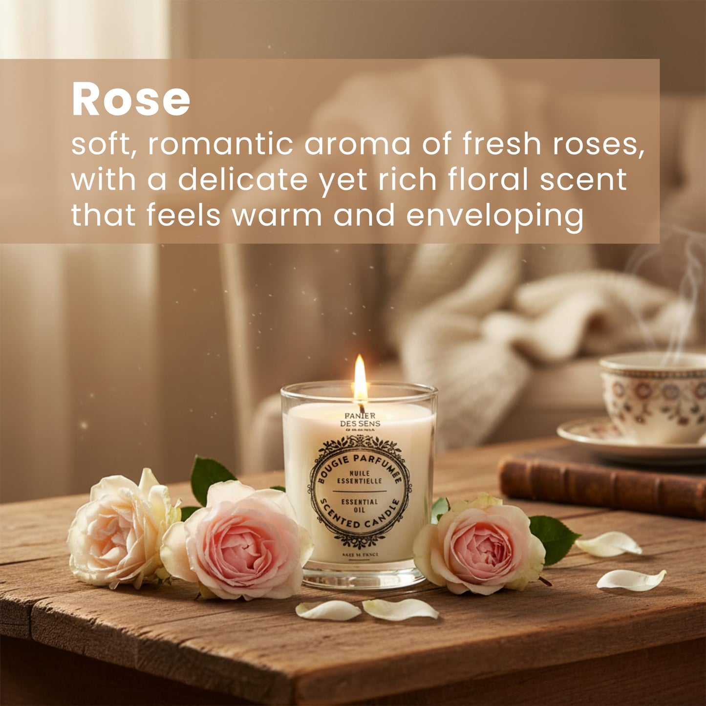 Panier des Sens Rose Candle – Hand-Poured in Provence, 55h Burn Time