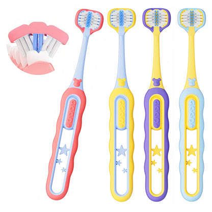 PANIMOSI Toddler Toothbrush 4 Pack – 3-Sided 360° Kids Toothbrush for Ages 1-12, Soft Bristles